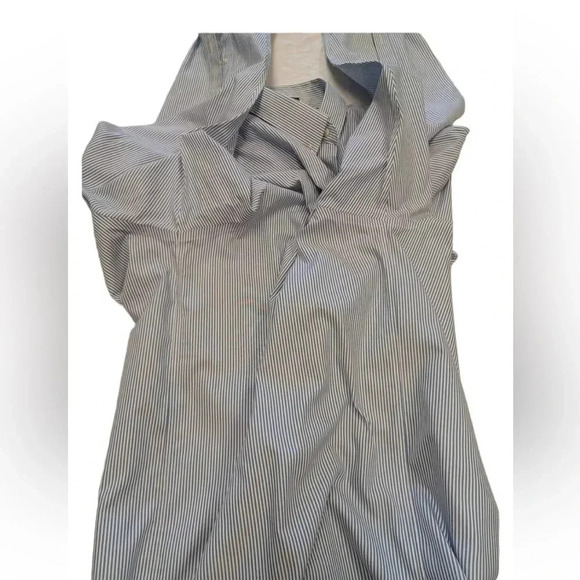 Lands’ End Blue Pinstriped  Ling Sleeve Button Down Dress Shirt Size 19-35 - Picture 7 of 12